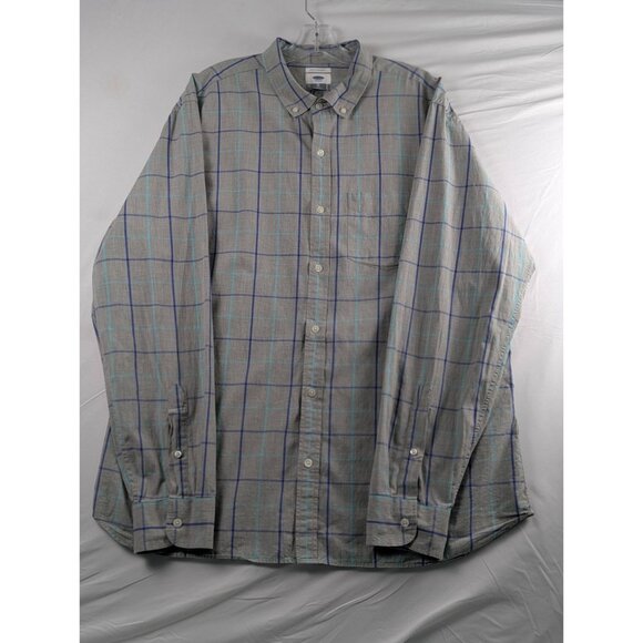 Old Navy Mens Slim Fit Gray Plaid Button-Down Shirt X-Large Long Sleeve Cotton - Picture 1 of 11